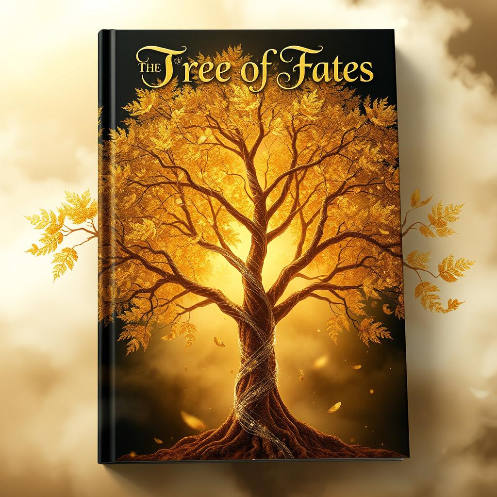 A captivating book cover for 'The Tree of Fates', featuring an elegantly designed title in intricate calligraphy at the top