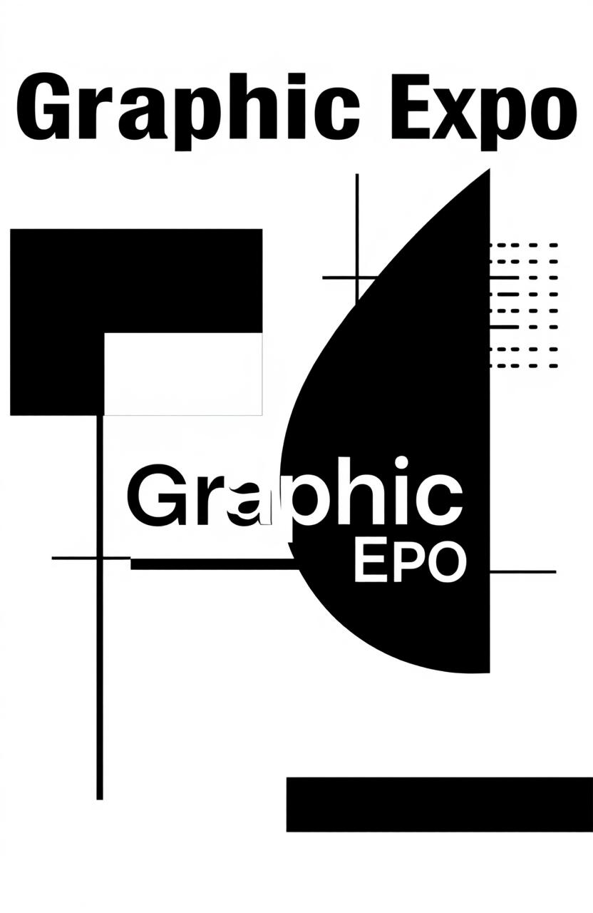 A square black and white cover for an art album titled 'Graphic Expo', showcasing modern graphic elements