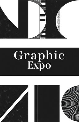 A square black and white album cover for an art collection titled 'Graphic Expo', featuring modern graphic elements such as abstract shapes, bold lines, geometric patterns, and intricate textures