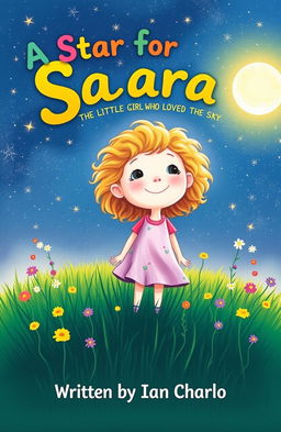 A whimsical cover illustration depicting a little girl named Sara with curly, golden hair and a sparkling smile