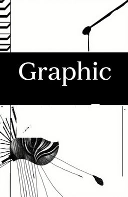 A square black and white cover design for an art album titled 'Graphic Expo', featuring modern graphic elements such as abstract shapes, lines, and textures