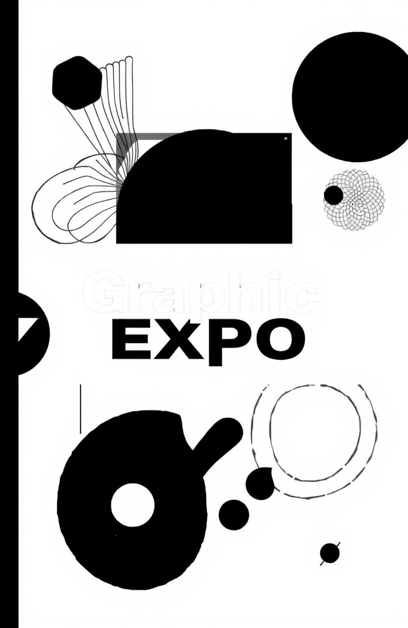 A stunning black and white square cover design for an art album titled 'Graphic Expo'