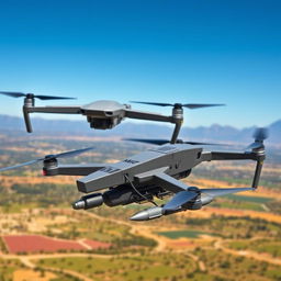 A Mavic drone and an FPV (First Person View) drone equipped with munitions, showcasing their military capabilities
