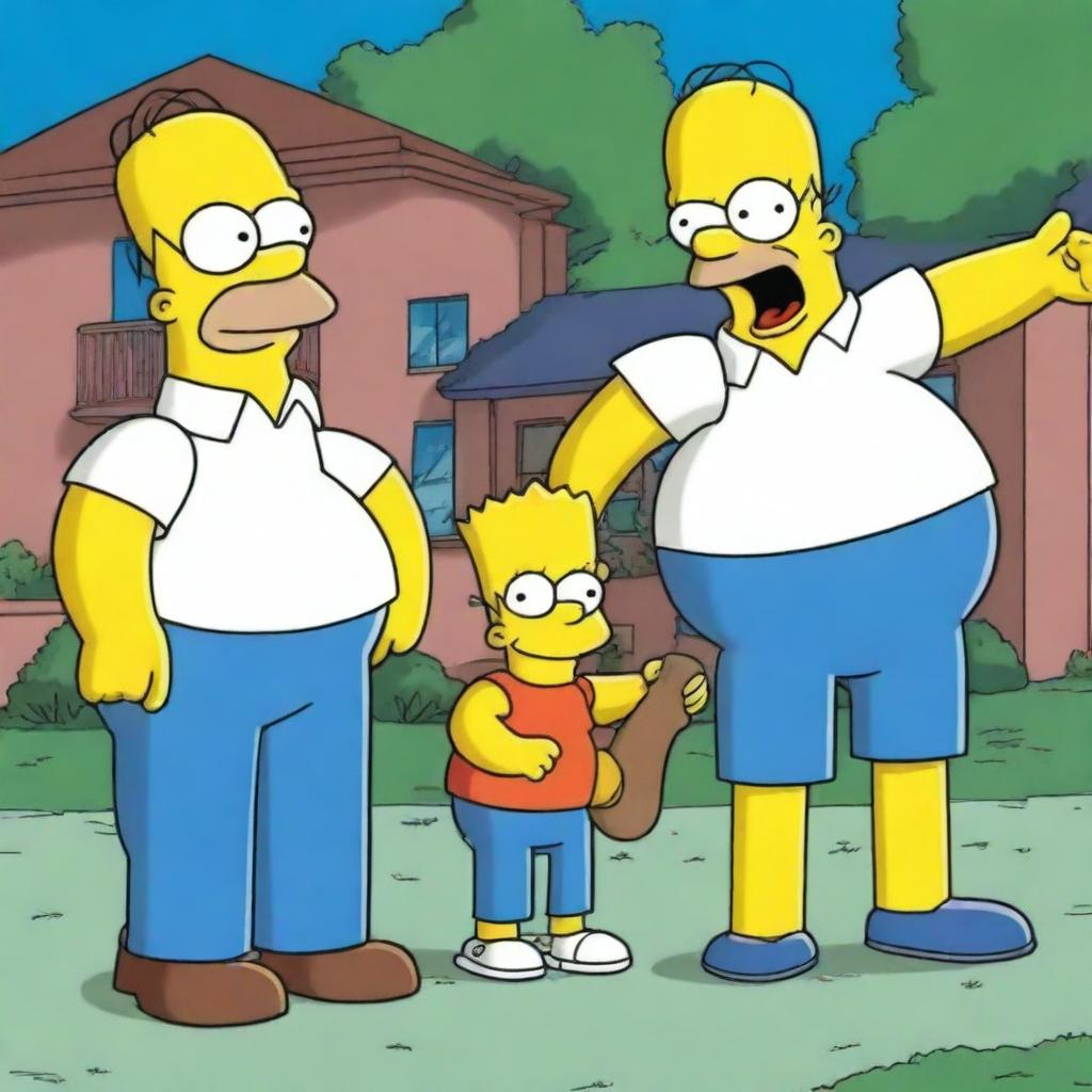 A high-quality, digital cartoon illustration depicting a comedic scene of a classic schoolyard prank - a wedgie