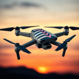 A Mavic drone designed in the style of a chevron pattern, featuring bold and dynamic geometric shapes that resemble classic military insignia
