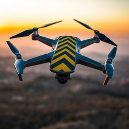 A Mavic drone designed in the style of a chevron pattern, featuring bold and dynamic geometric shapes that resemble classic military insignia
