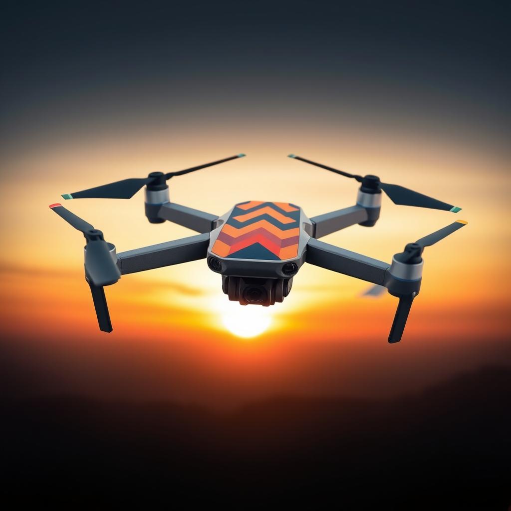 A Mavic drone designed in the style of a chevron pattern, featuring bold and dynamic geometric shapes that resemble classic military insignia