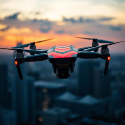 A Mavic drone designed in a striking chevron pattern style, featuring bold geometric shapes and vibrant colors