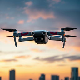 A Mavic drone designed in a striking chevron pattern style, featuring bold geometric shapes and vibrant colors