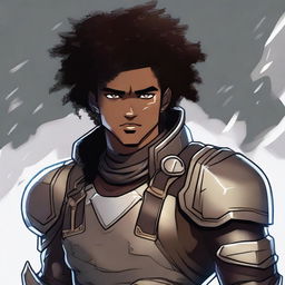 A high-quality digital art piece of a young adult male technomancer with dark olive skin and a thick afro