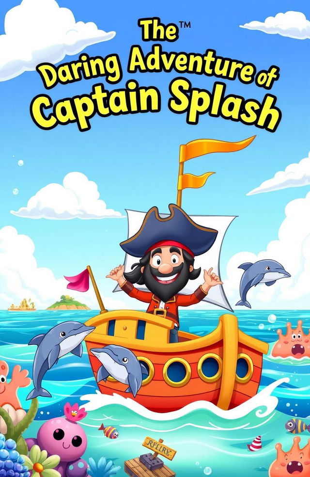 A beautifully illustrated cover for a children's book titled "The Daring Adventures of Captain Splash"