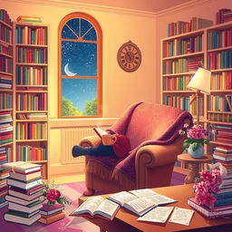 A serene and magical scene illustrating the concepts of reading, dreaming, and celebrating