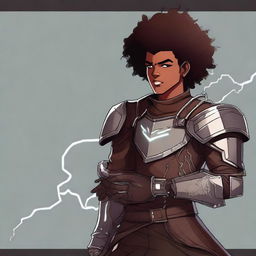 A high-quality digital art piece of a young adult male technomancer with dark olive skin and a thick afro