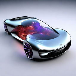 A sleek, futuristic car powered by advanced nuclear technology