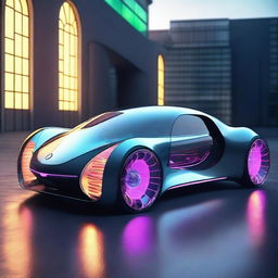 A sleek, futuristic car powered by advanced nuclear technology