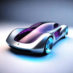 A sleek, futuristic car powered by advanced nuclear technology