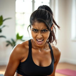 A dramatic expression of a 25-year-old Tamil woman, showcasing intense emotions of fear