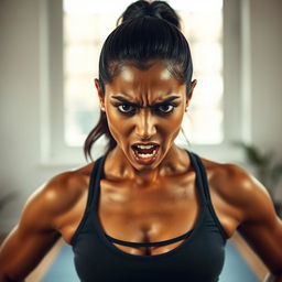 A dramatic expression of a 25-year-old Tamil woman, showcasing intense emotions of fear