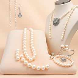 A stunning collection of pearl wearables, including necklaces, bracelets, earrings, and rings