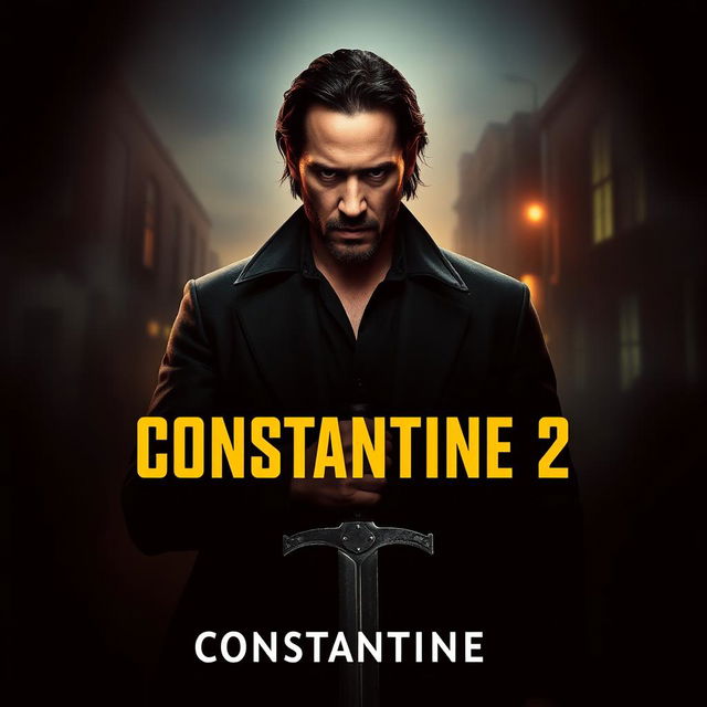 A dramatic movie poster for 'Constantine 2', prominently featuring Keanu Reeves at the center