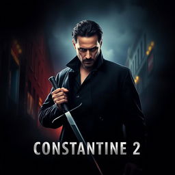 A dramatic movie poster for 'Constantine 2', prominently featuring Keanu Reeves at the center