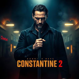A dramatic movie poster for 'Constantine 2', prominently featuring Keanu Reeves at the center