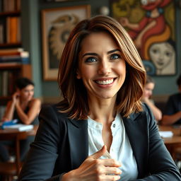 A confident 35-year-old American woman, radiating self-assurance and grace