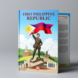 A beautifully designed book cover for the 'First Philippine Republic' featuring a striking front cover illustration