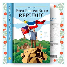 A beautifully designed book cover for the 'First Philippine Republic' featuring a striking front cover illustration