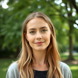 A 35-year-old American woman with a natural style, featuring light skin and minimal makeup that enhances her features without overpowering them