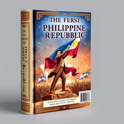 A captivating book cover for 'The First Philippine Republic' featuring a dynamic illustration
