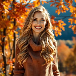 A 40-year-old American woman with long wavy blonde hair and blue eyes, depicted in a full-body view