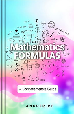 A beautifully designed cover for a mathematics formulas book, showcasing an array of intricate mathematical formulas and symbols in a vibrant and engaging layout