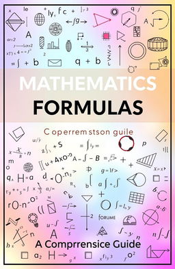 A beautifully designed cover for a mathematics formulas book, showcasing an array of intricate mathematical formulas and symbols in a vibrant and engaging layout