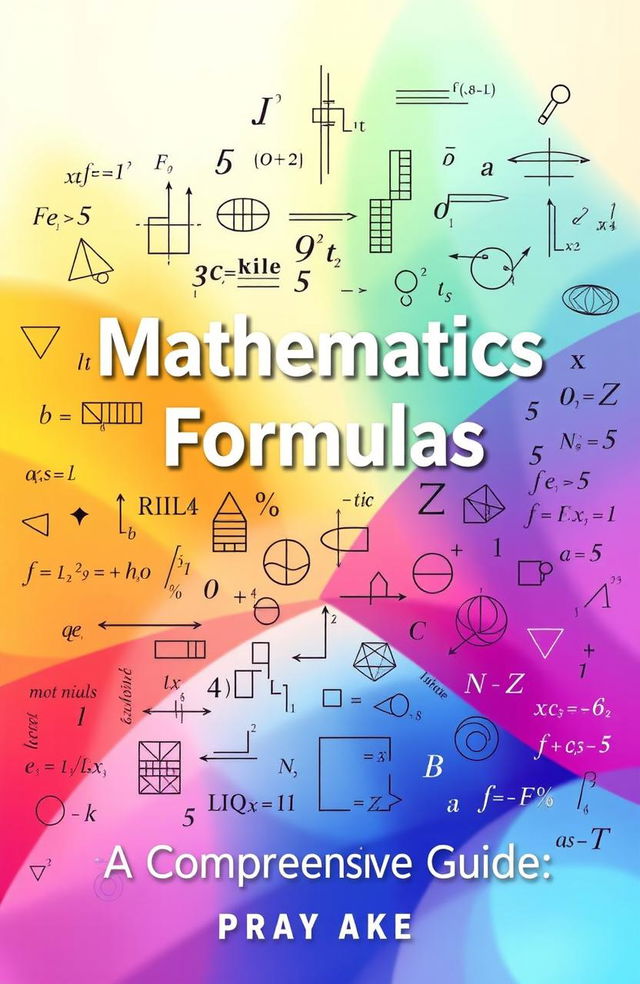 A beautifully designed cover for a mathematics formulas book, showcasing an array of intricate mathematical formulas and symbols in a vibrant and engaging layout