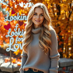 A 40-year-old American woman with long wavy blonde hair and blue eyes, depicted in a full-body view