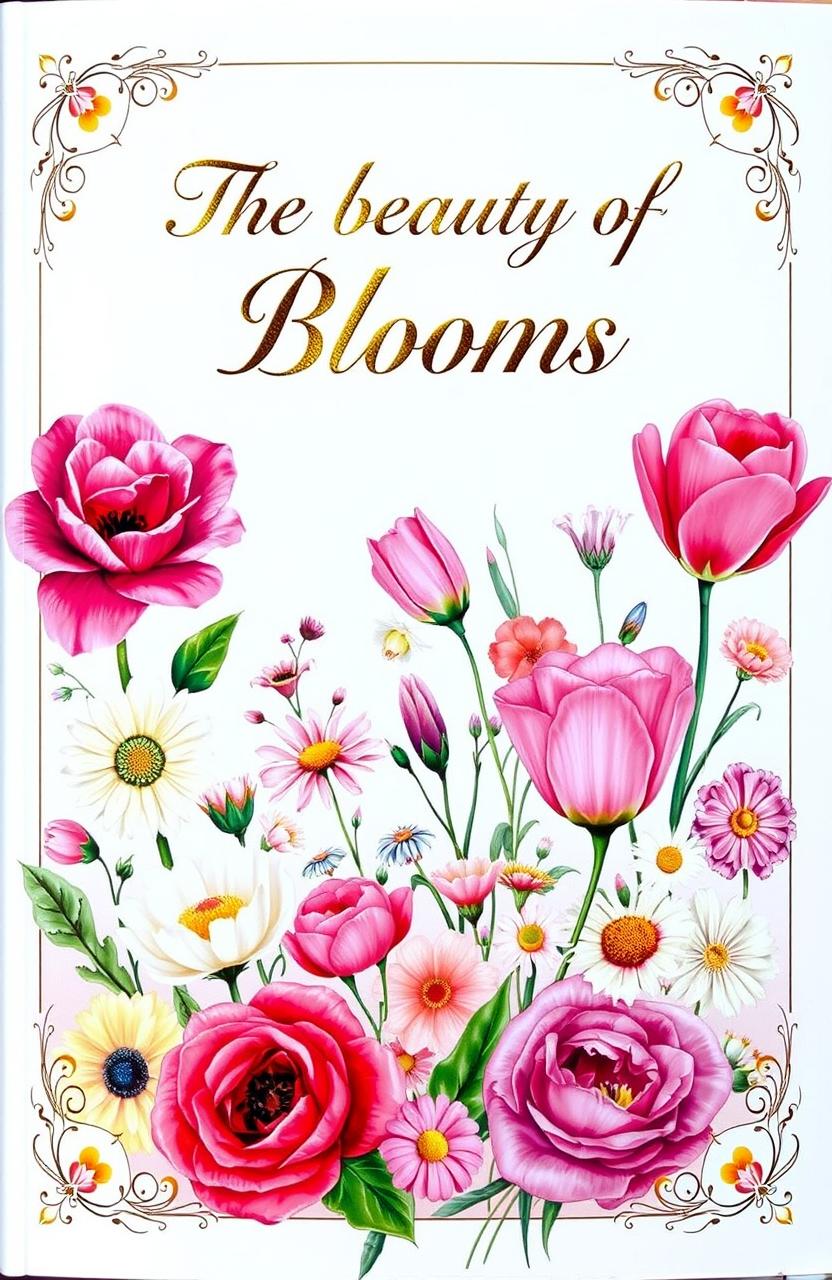 A beautifully illustrated book cover showcasing a vibrant array of flowers in full bloom, including roses, tulips, and daisies