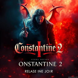 A striking movie poster focusing on the supernatural element, featuring a powerful depiction of a demon engaging in a fierce battle against an evil force
