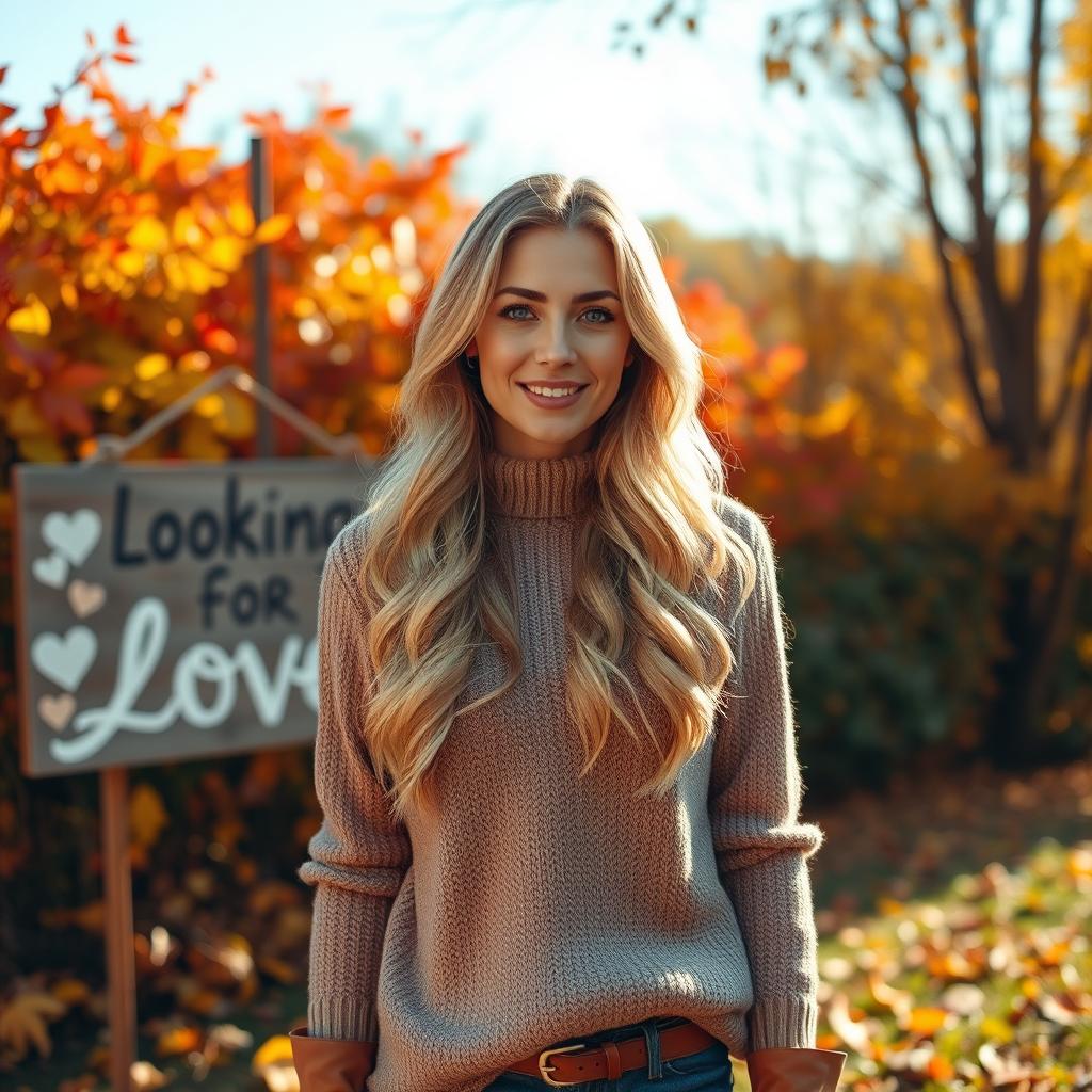 A 40-year-old American woman with long wavy blonde hair and blue eyes, depicted in a full-body view