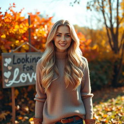 A 40-year-old American woman with long wavy blonde hair and blue eyes, depicted in a full-body view