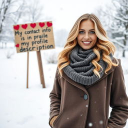 A 40-year-old American woman with long wavy blonde hair and bright blue eyes, showcased in a full-body view