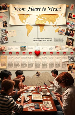 A detailed visual representation of the history of postcards, showcasing a timeline that combines personal experiences of sending and receiving postcards with their cultural significance worldwide