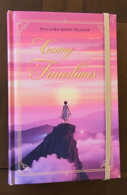 A captivating book cover featuring a dreamy landscape with a soft pastel sunset blending shades of pink, purple, and orange