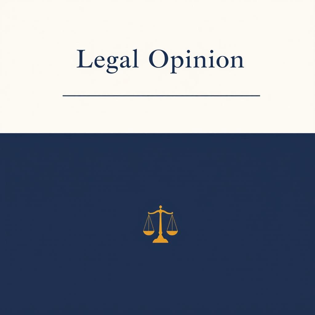 A professional legal opinion document's cover page design, featuring a formal layout with a bold title at the top reading 'Legal Opinion' in elegant typography