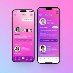 A modern dating app interface design featuring a vibrant and engaging layout