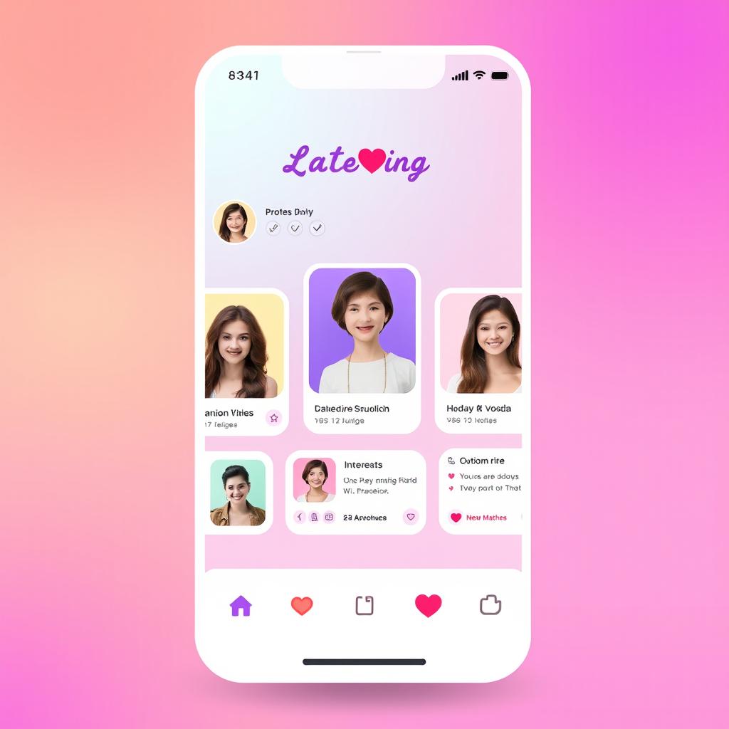 A modern dating app interface design featuring a vibrant and engaging layout