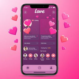 A modern dating app interface design featuring vibrant heart icons to symbolize likes and matches