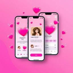 A modern dating app interface design featuring vibrant heart icons to symbolize likes and matches