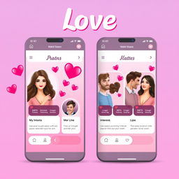 A modern dating app interface design featuring vibrant heart icons to symbolize likes and matches
