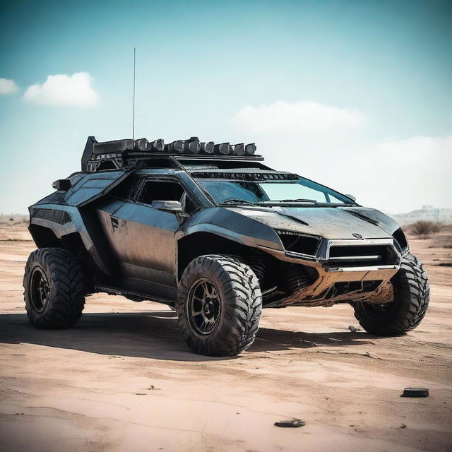 A post-apocalyptic modification of a Lamborghini car